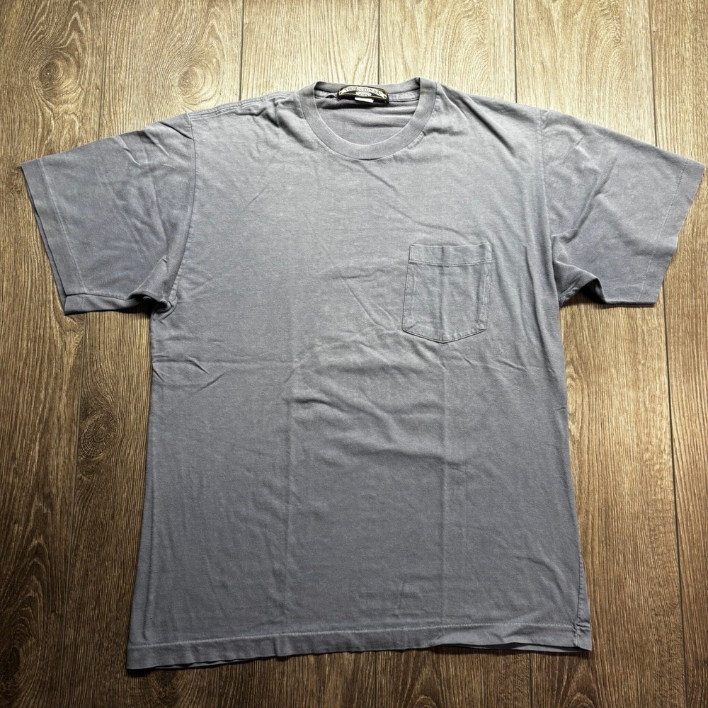Thornton Bay Vintage 90s Mens Large Blank Pocket T-Shirt Faded Blue Gray